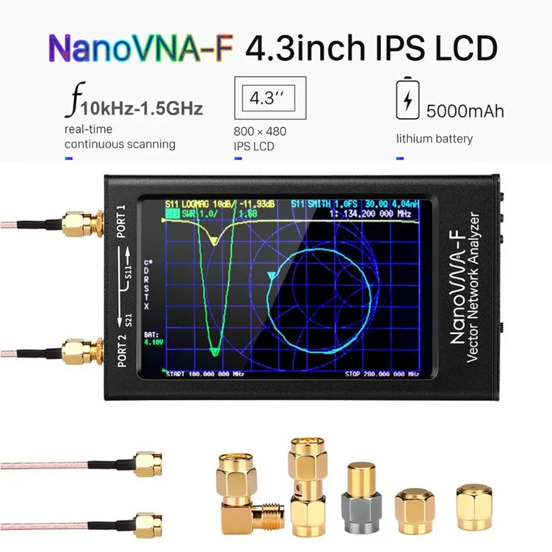 2021 Анализатор векторни мрежови антени 10 khz-1,5 Ghz NanoVNA NanoVNA-F VNA HF VHF UHF + 4,3-инчов IPS LCD дисплей + Метален корпус версия V3.1