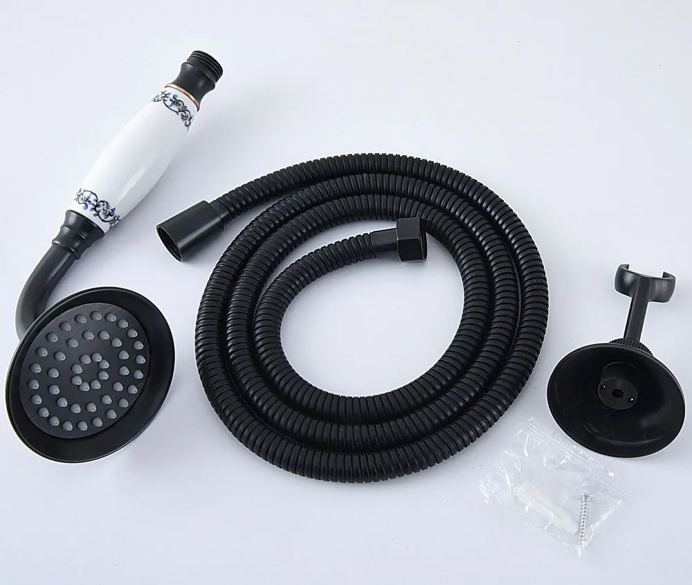 Бронзова, настъргани черен масло накрайник за душ в банята, стенен държач за стена и комплект маркучи за душ с дължина 1,5 м Dhh075