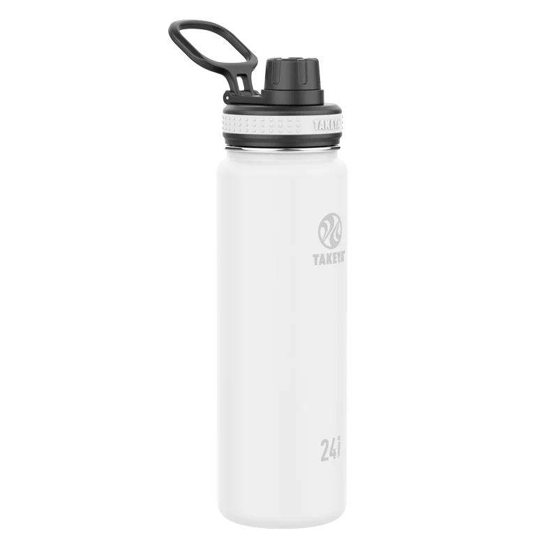 бутилка за вода от неръждаема стомана с вакуумна изолация бяло и черно обем 24 мл, с широко гърло и панти капак