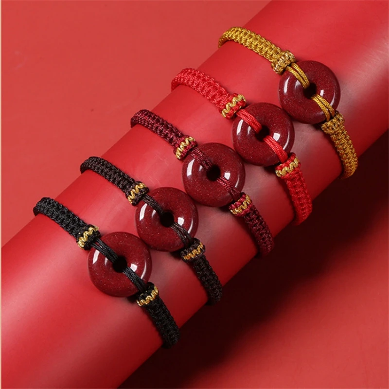 Гривни ръчна изработка с регулируеми мъниста от цинобър в китайски стил, дамски гривни на китката, червени конци, унисекс гривна за двойки