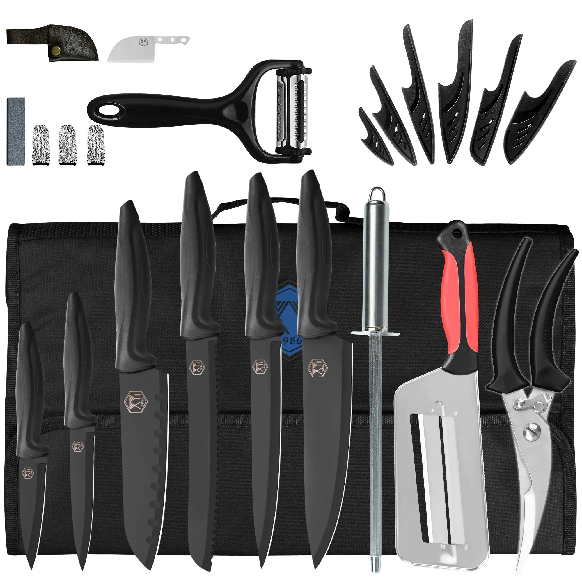 Комплект кухненски ножове, Професионален набор от японски Нож на главния готвач, Аксесоари от неръждаема стомана, Чанта, на Роли, Ножица, Острилка, Подарък