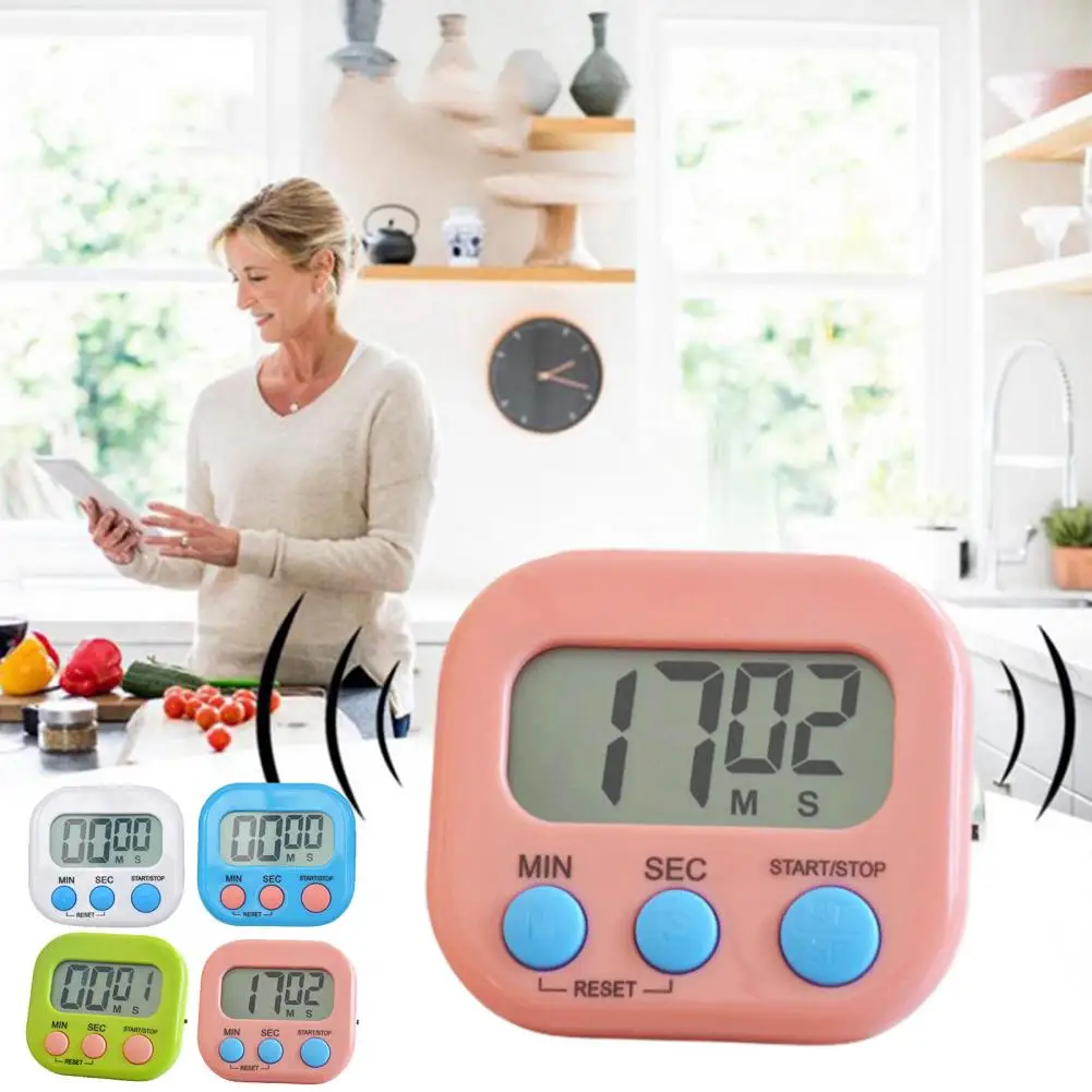 Кухненски таймер, електронен LCD дигитален хронометър обратно броене, преносим с поставка за готвене, печене, спортен alarm clock, инструменти за напомняния