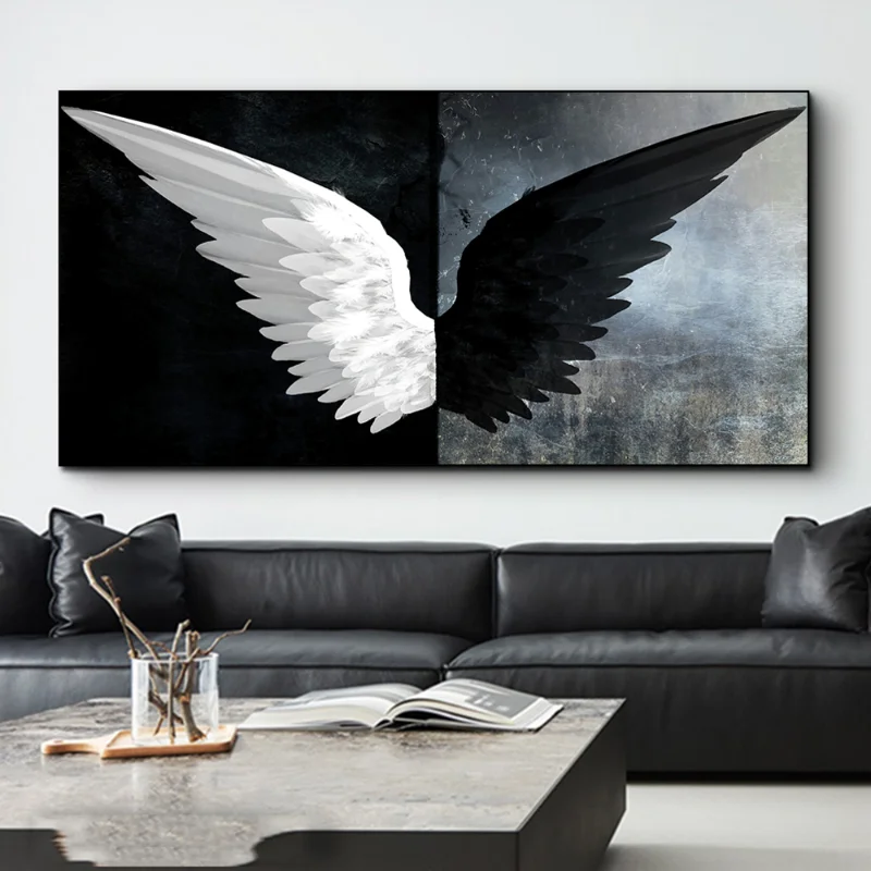 Скандинавски черно-бял Плакат с Крила на Ангел, Монтиране на изкуството, платно, живопис, Модерна живопис, Начало декор, Естетически щампи за хол