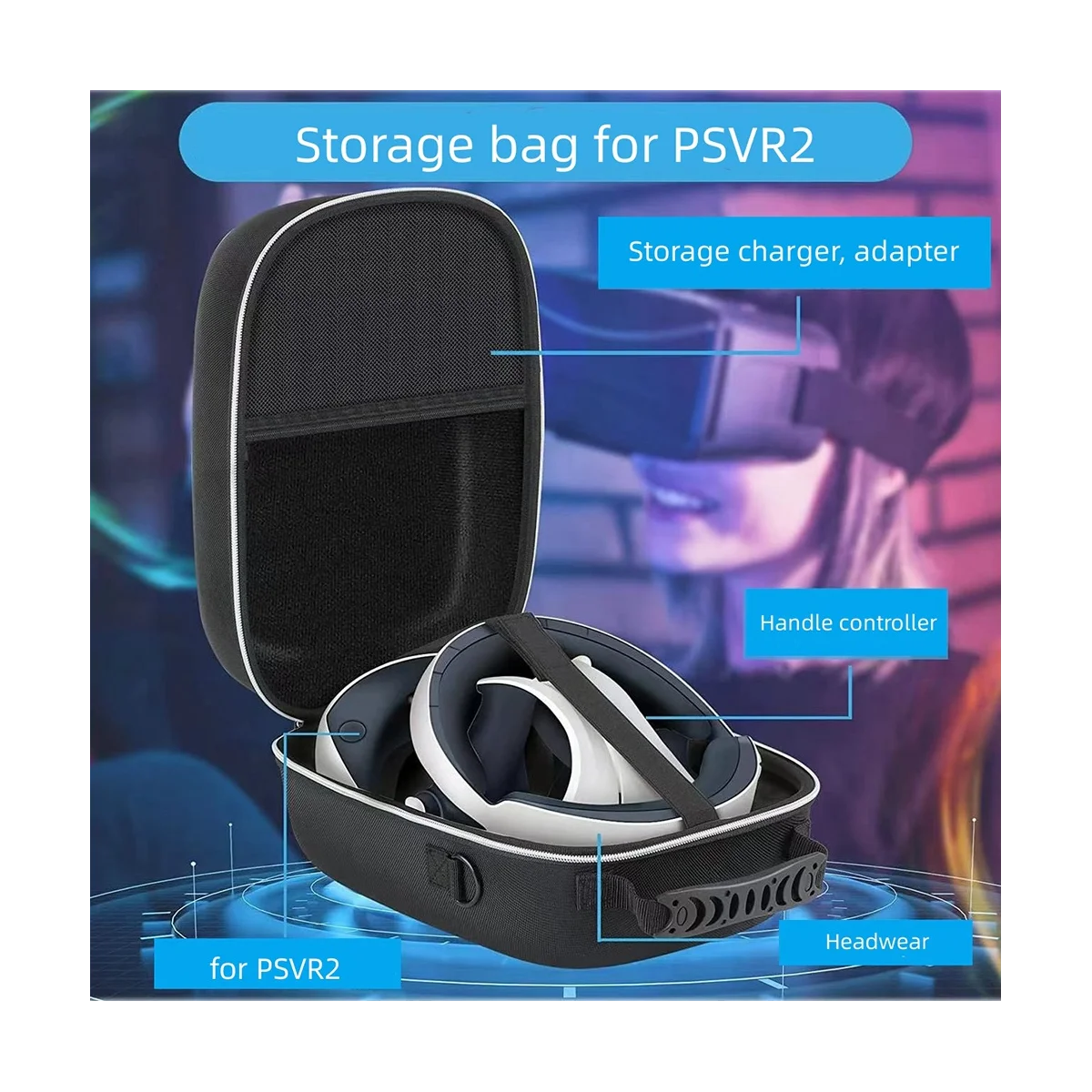 Чанта за носене точки PS VR2, чанта за съхранение, през рамо, твърд калъф EVA Protect Голям капацитет за PS5 VR2